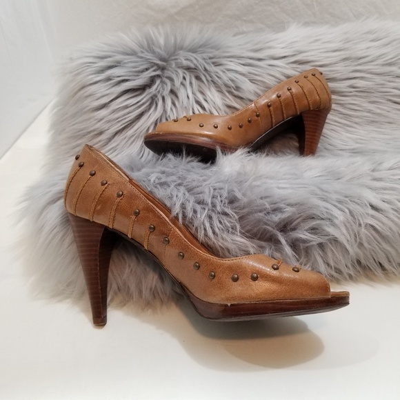 Jessica Bennett Studded Peep Toe Leather Heel 7.5 - Picture 3 of 5
